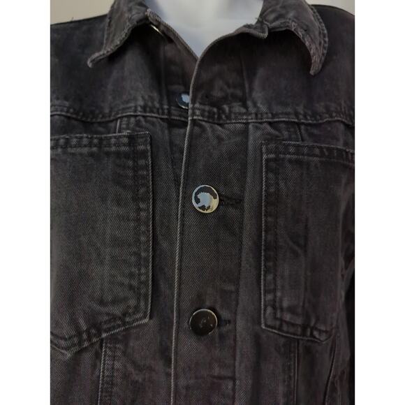FOREVER 21 Black Denim Jean Jacket 7 Button Women's Size L - Picture 3 of 7